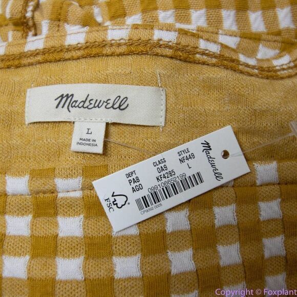NEW Madewell Gingham Knit Ruffle-Hem Top, color: gold, L - Picture 11 of 16